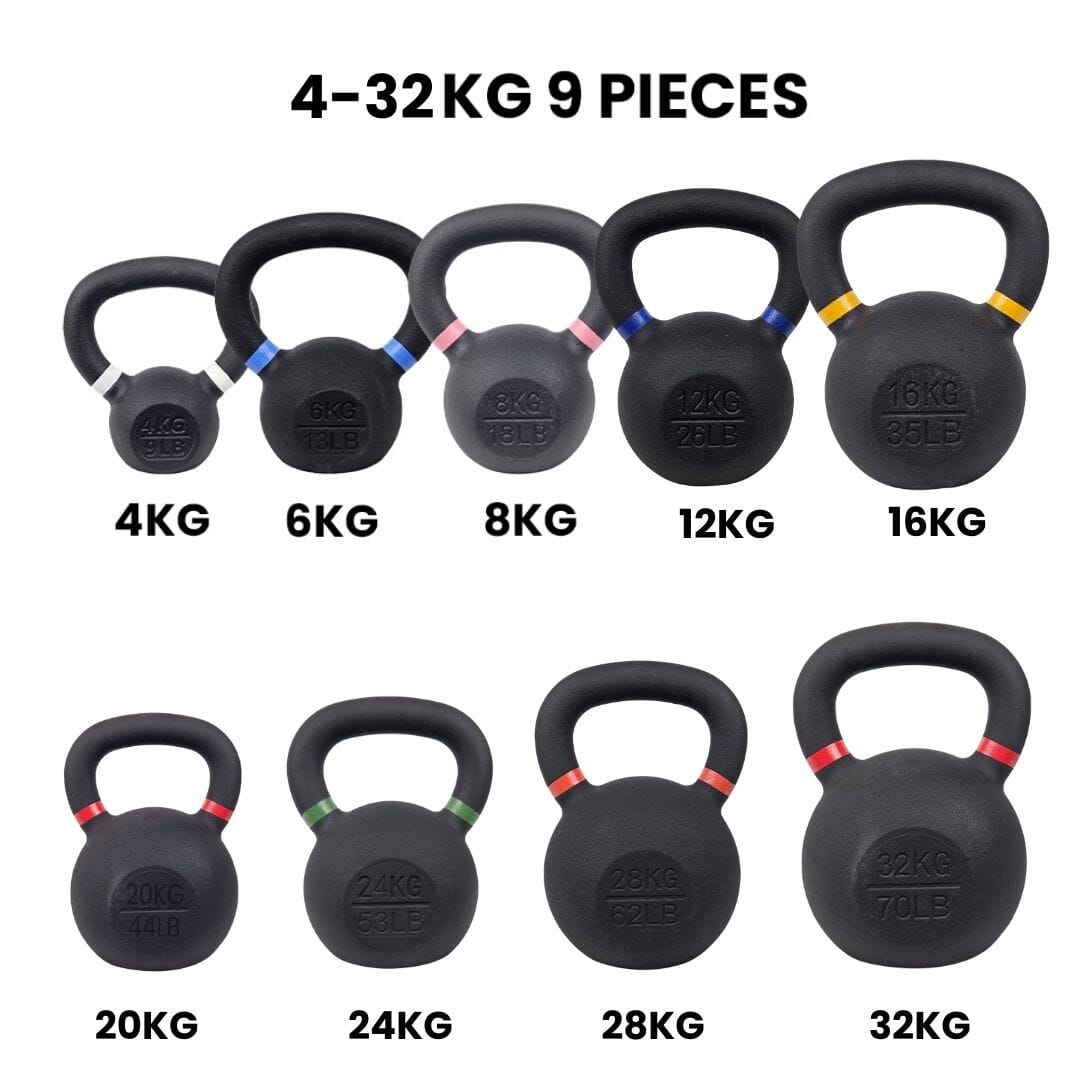 Fitmate Cast Iron kettlebell Set 9 pcs | 4 to 32 kg