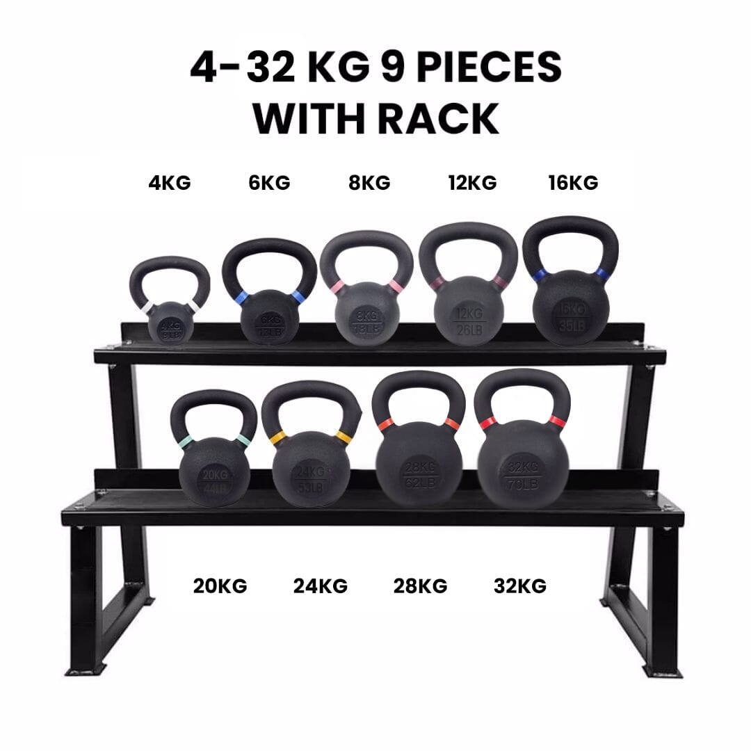 Fitmate Cast Iron kettlebell Set with Rack | 4 to 32 kg