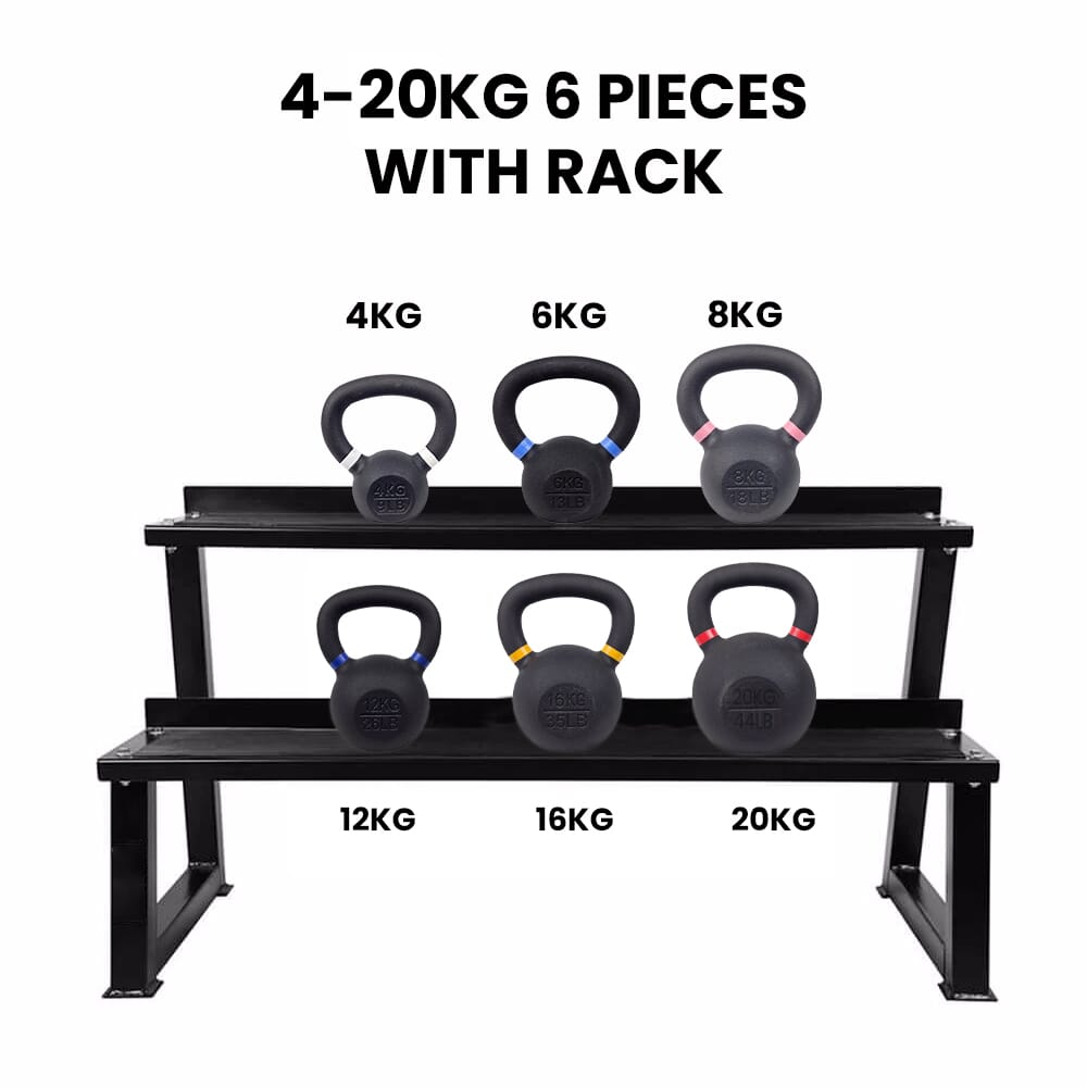 Fitmate Cast Iron kettlebell Set with Rack | 4 to 20 kg