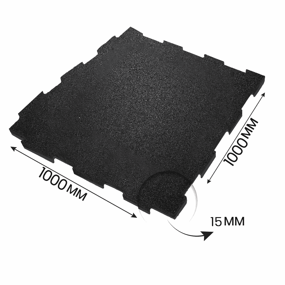 Fitmate Rubber Gym Interlocking Floor Mat Tiles Black - Size - 1 Sqm, 15MM Thickness