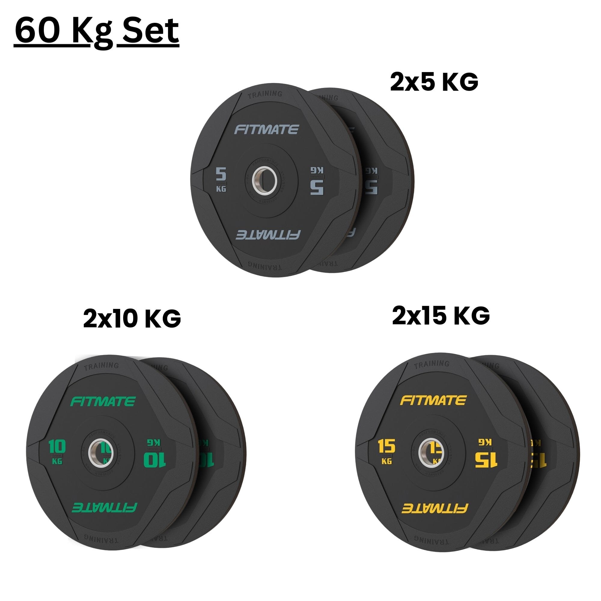 Fitmate Black Rubber Bumper Plate Set - 60 Kg