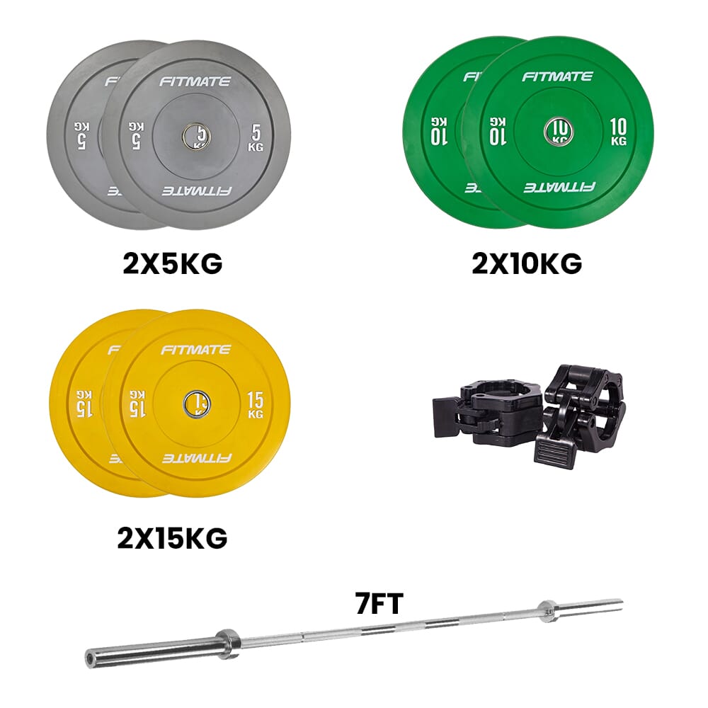 Fitmate Color Bumper Plate Set With 7ft Olympic Bar | 80 kg