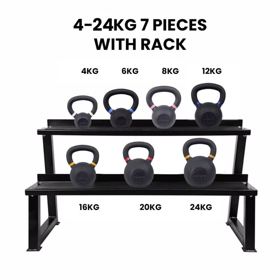 Fitmate Cast Iron kettlebell Set with Rack | 4 to 24 kg