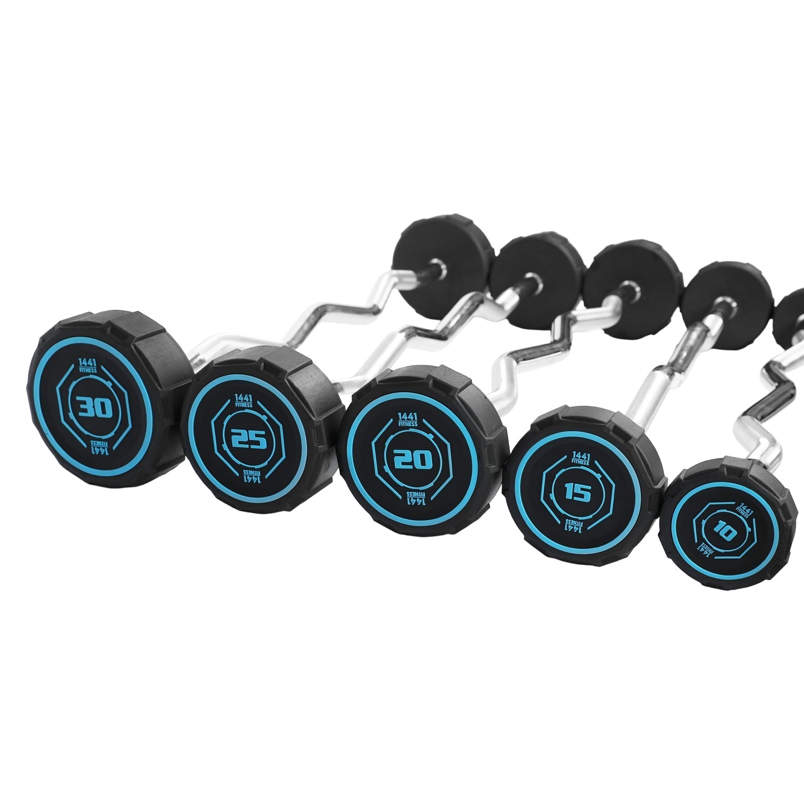 1441 Fitness Fixed Curl PU Barbell Set - 10 Kg to 30 Kg - Bundle Offer