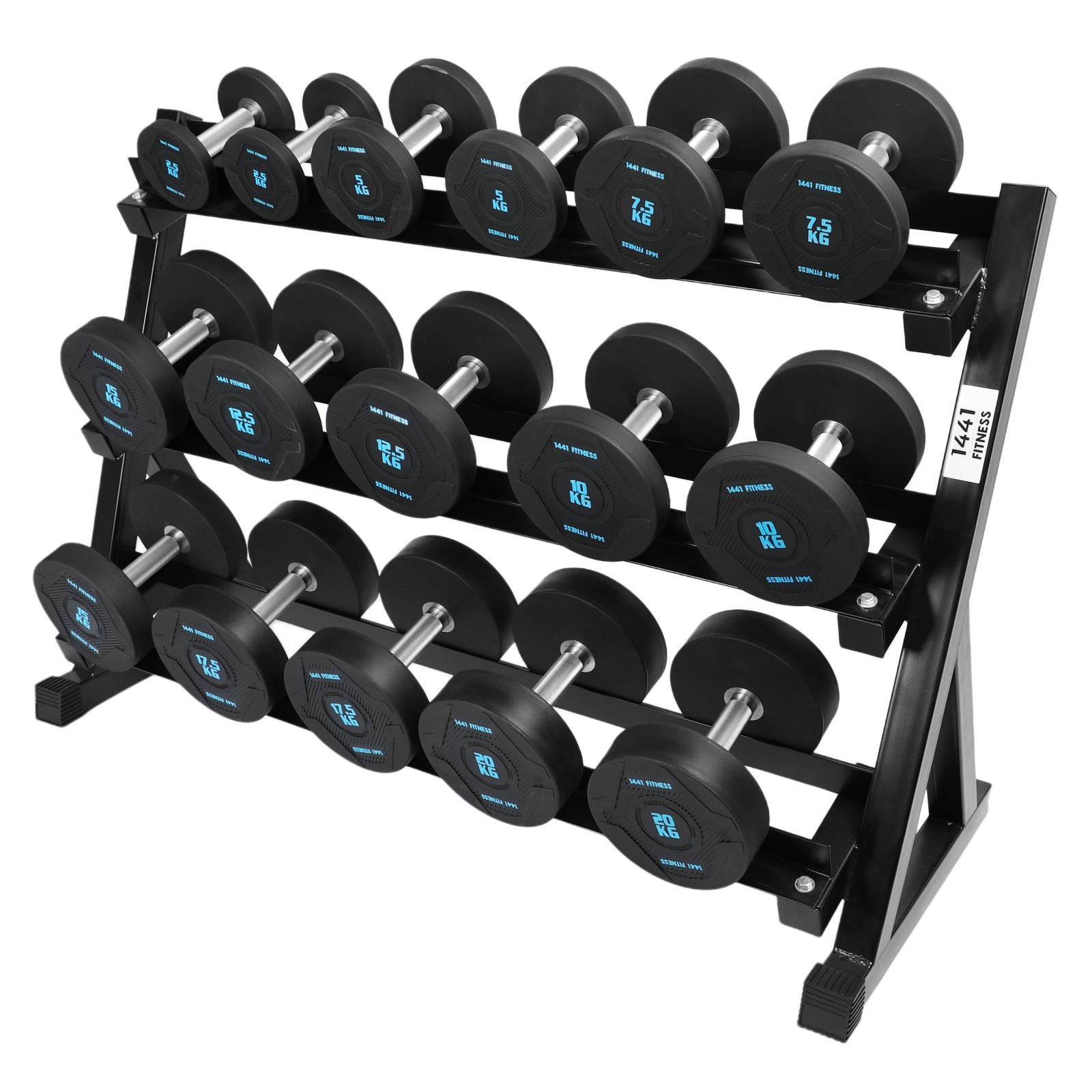 1441 Fitness PU Round Dumbbell Set 2.5 KG to 20 KG with 3 Tier Rack