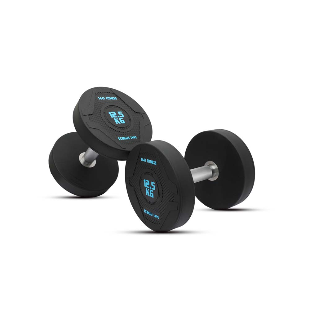 1441 Fitness PU Round Dumbbell Set - 2.5 to 50 Kg (20 Pairs) with 2 Tier Racks