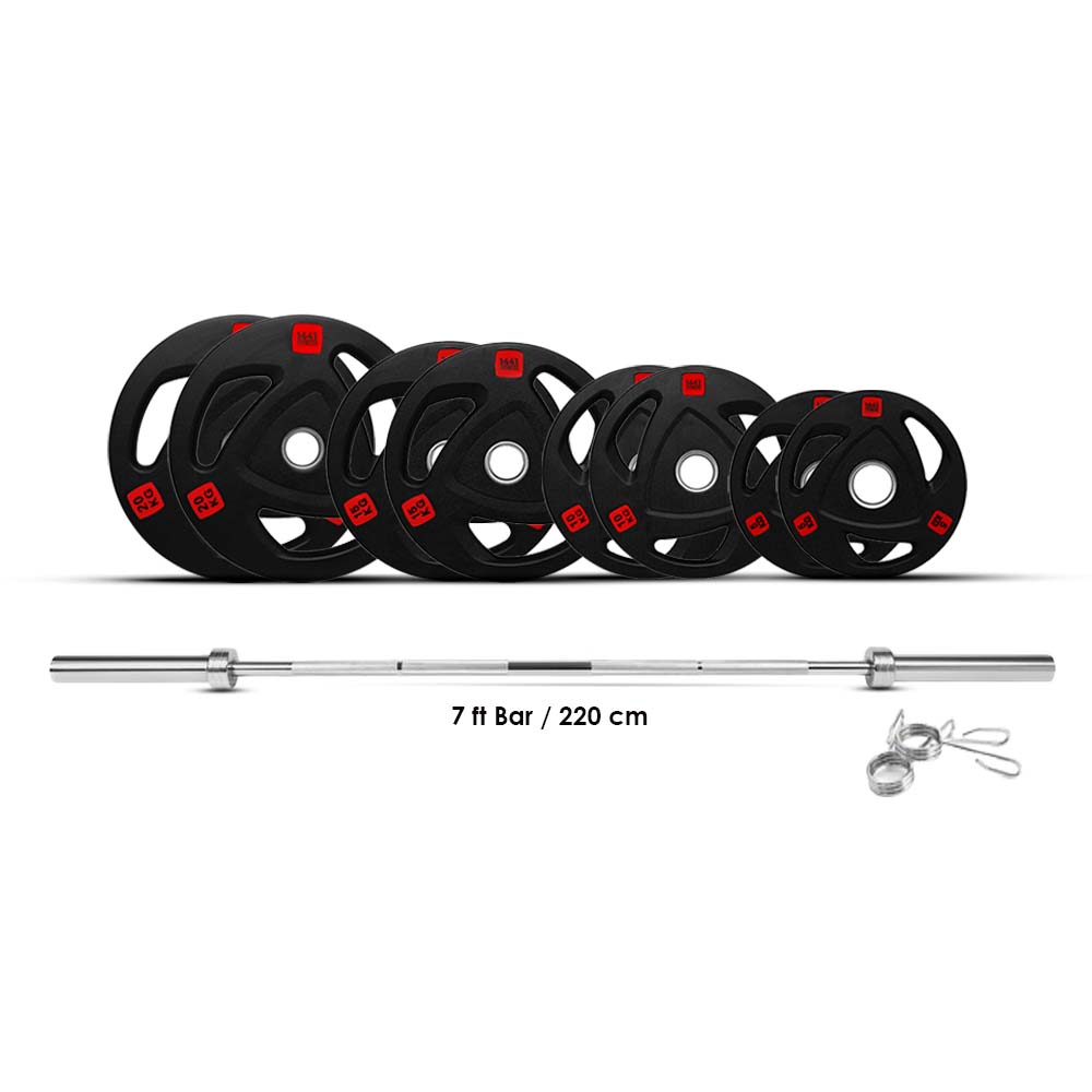 1441 Fitness Tri Grip Plates with 7 Ft Olympic Bar - 120 Kg Set