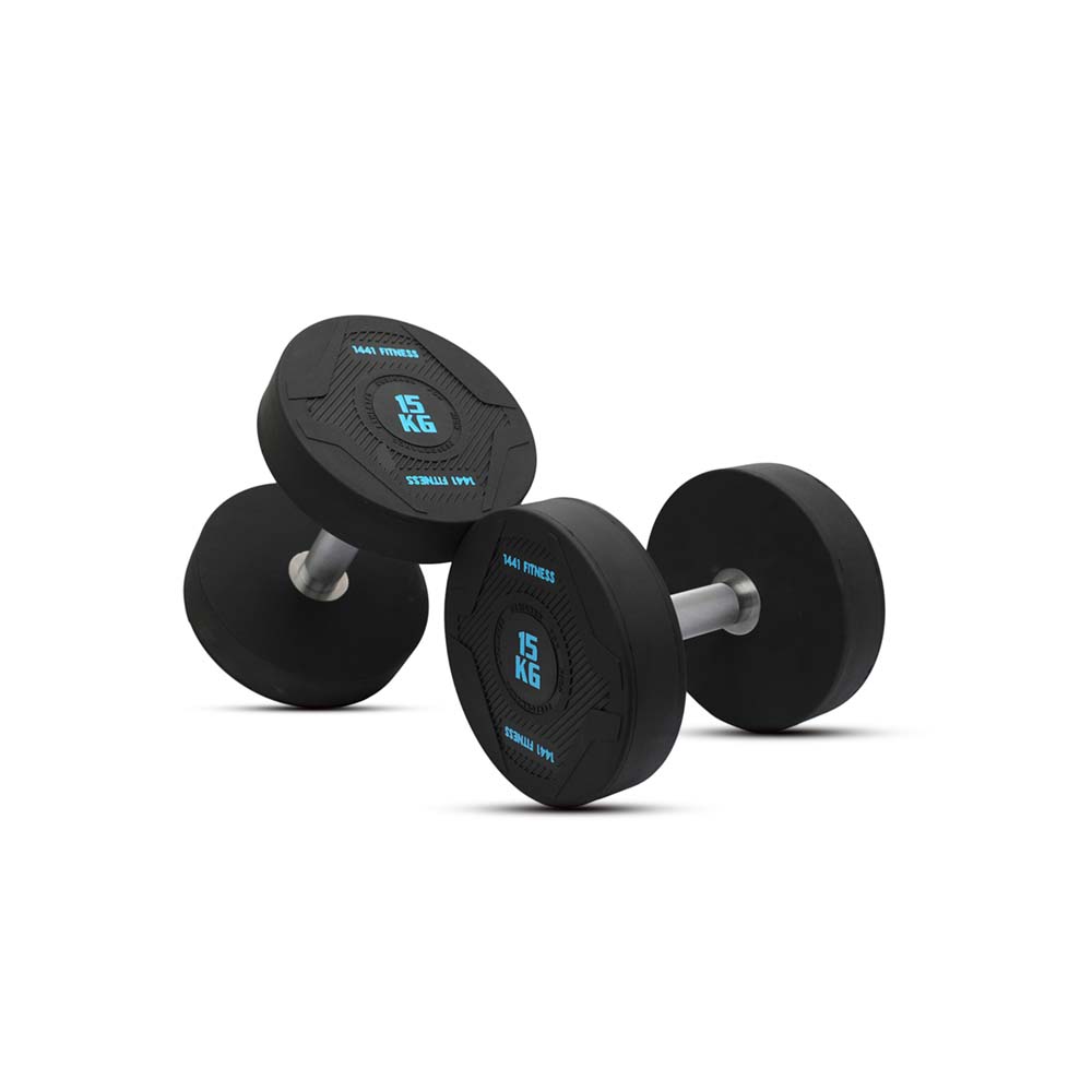 1441 Fitness PU Round Dumbbell Set - 2.5 to 50 Kg (20 Pairs) with 2 Tier Racks