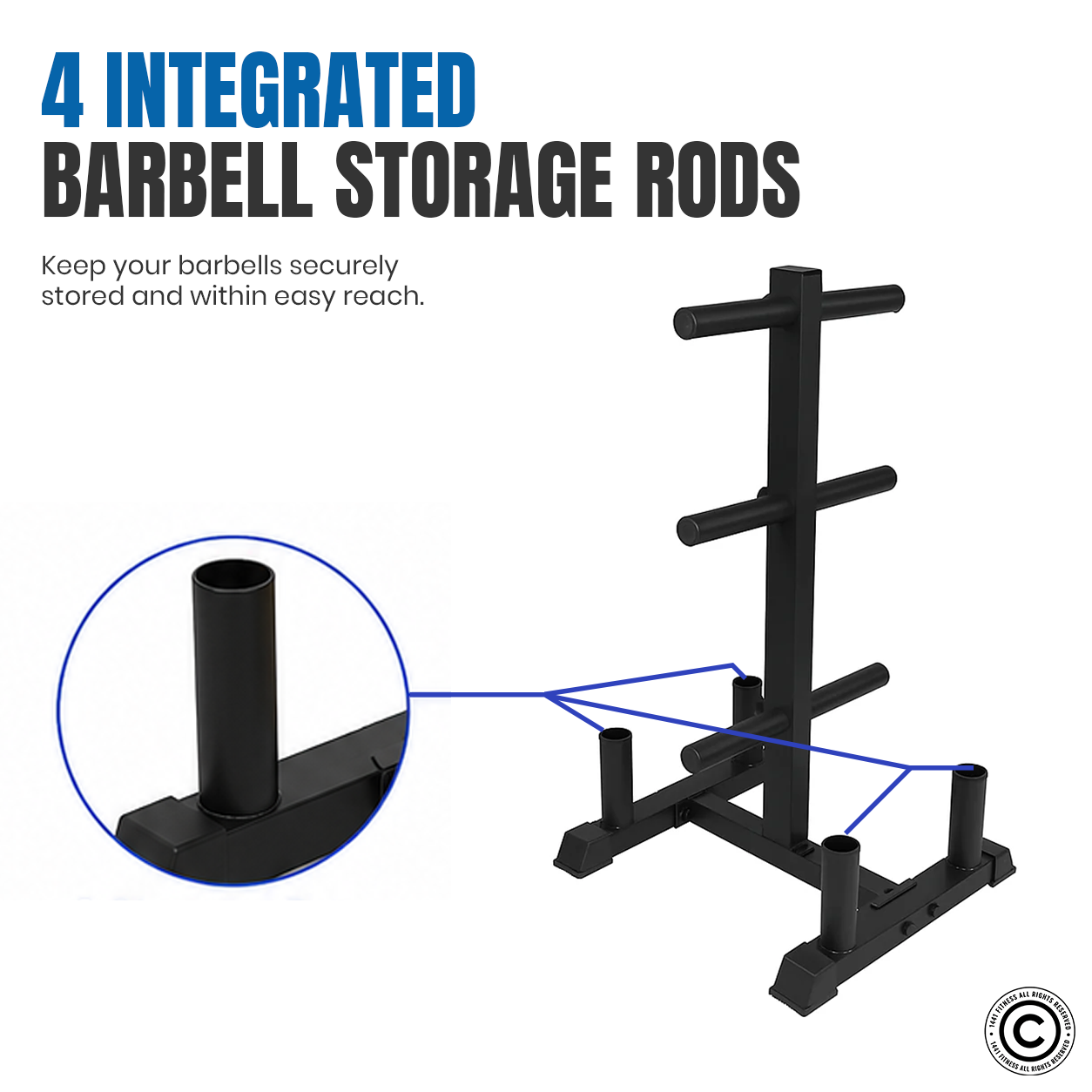1441 Fitness Olympic Plate Rack with Four Bar Holder - Black