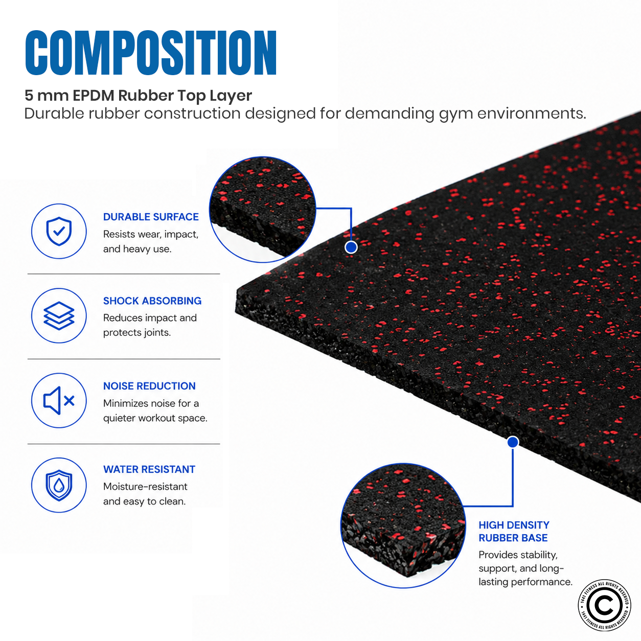 1441 Fitness Commercial Black Rubber Flooring for Gym 20 mm - 100 x 100 CM