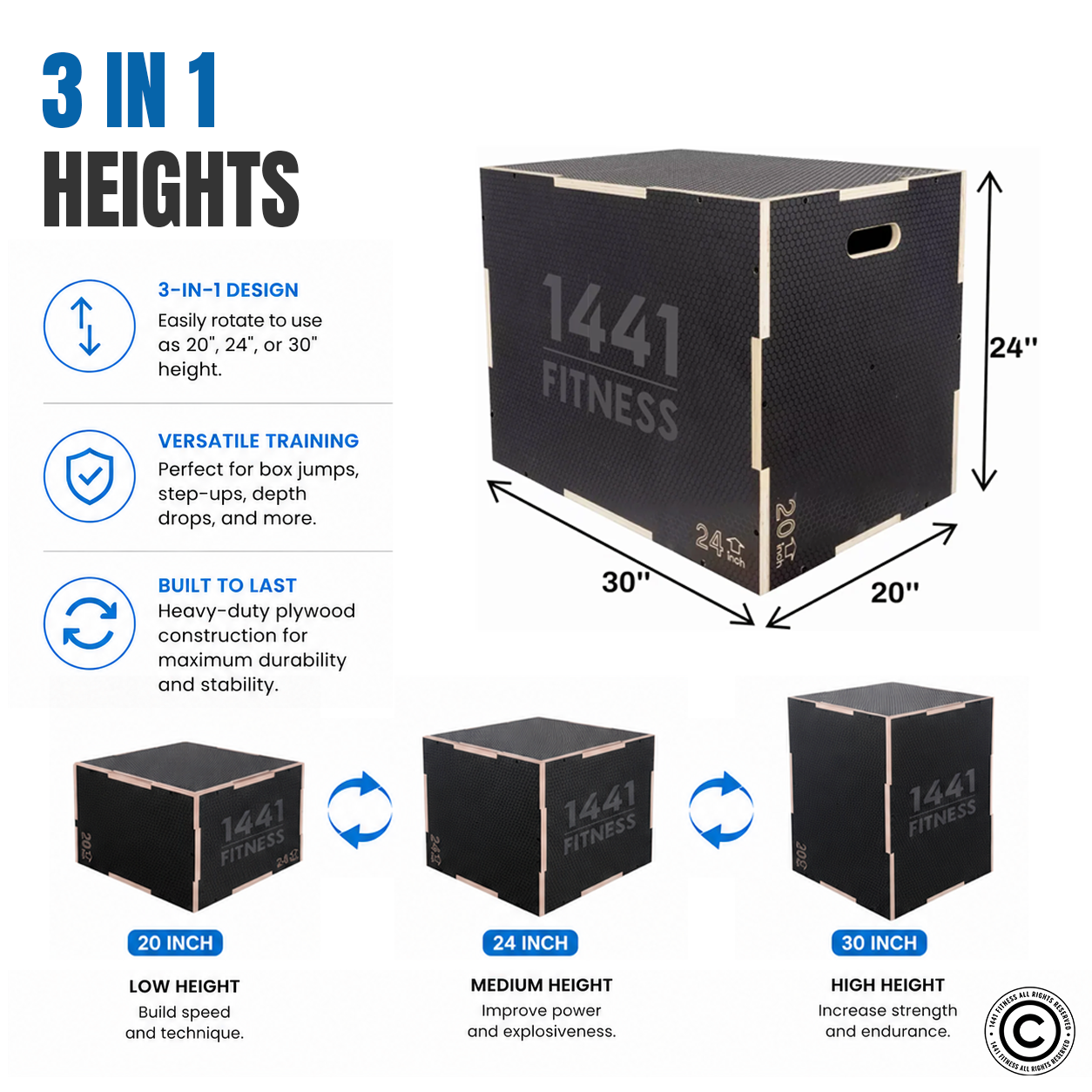 1441 Fitness Black Wooden Plyo box