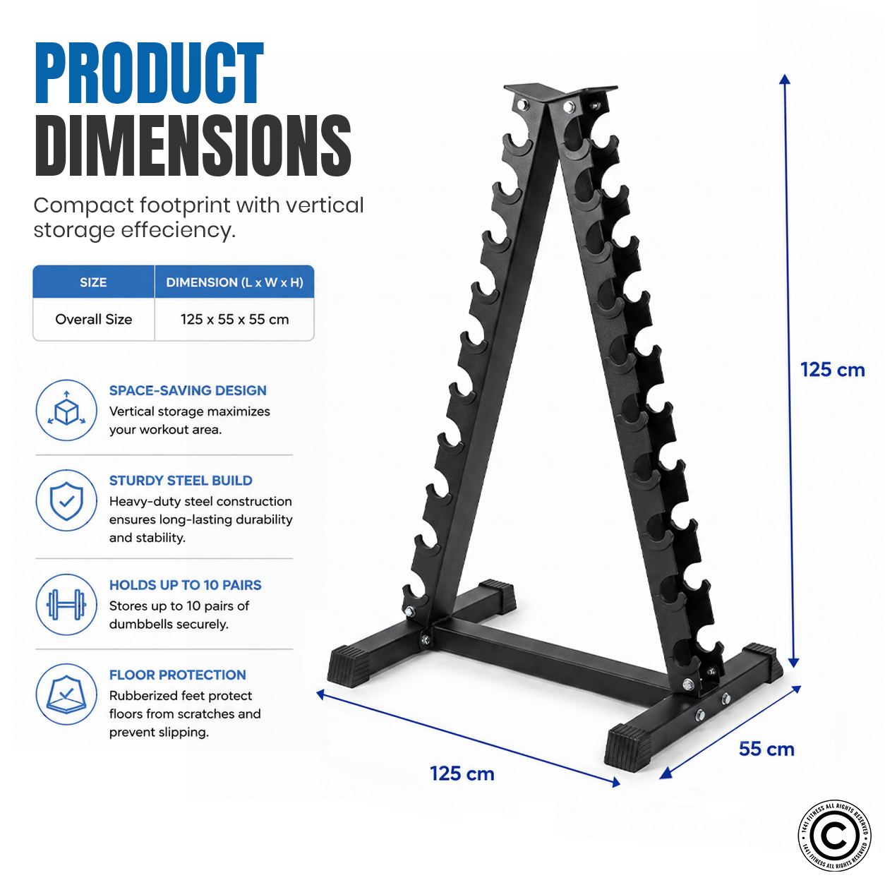 1441 Fitness Vertical Dumbbell Rack - 10 Pair