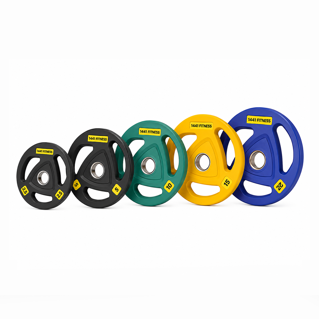 1441 Fitness Tri Grip Color PU Olympic Plates 2.5 Kg to 20 Kg - 1 Yr Warranty