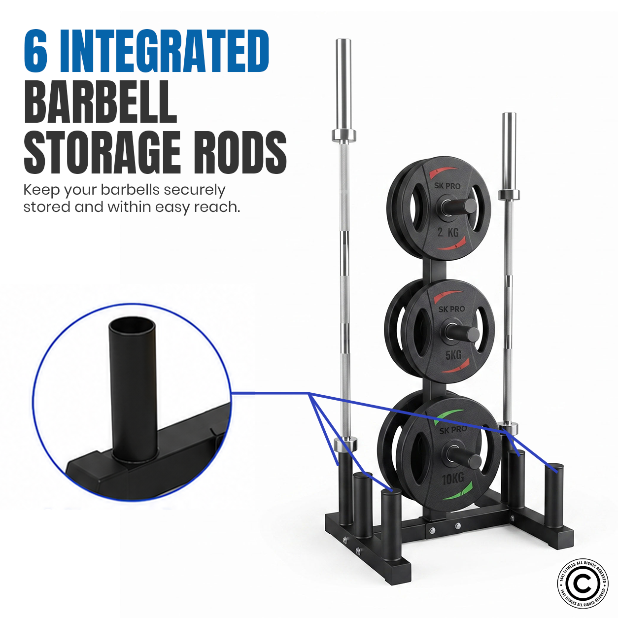 1441 Fitness Commercial Plate Rack with Six Bar Holder - Black