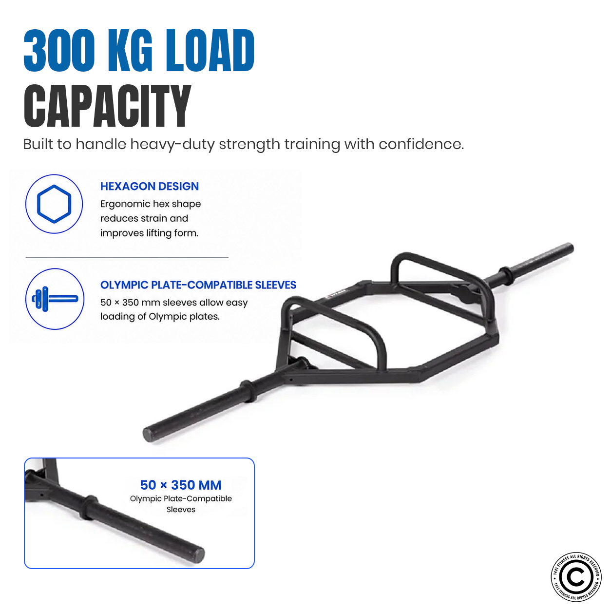 1441 Fitness 7 ft Olympic Hex Trap Bar with Collars - Matt Black
