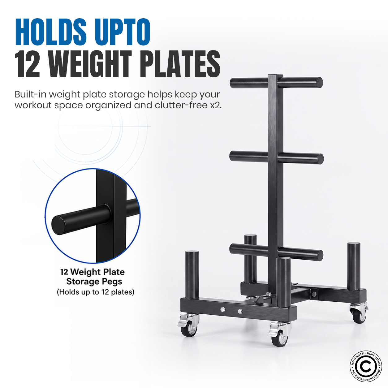 1441 Fitness Commercial Plate Rack and Bar Holder with Wheels