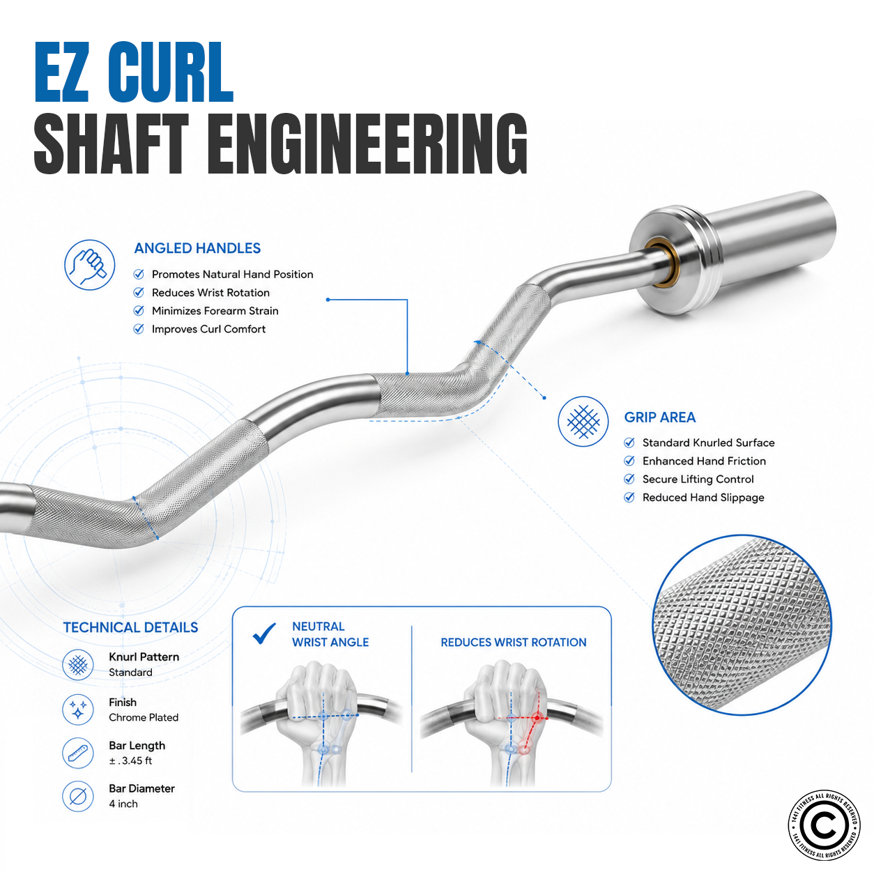 1441 Fitness 4 Ft Olympic Curl Bar with Collars - 7 kg