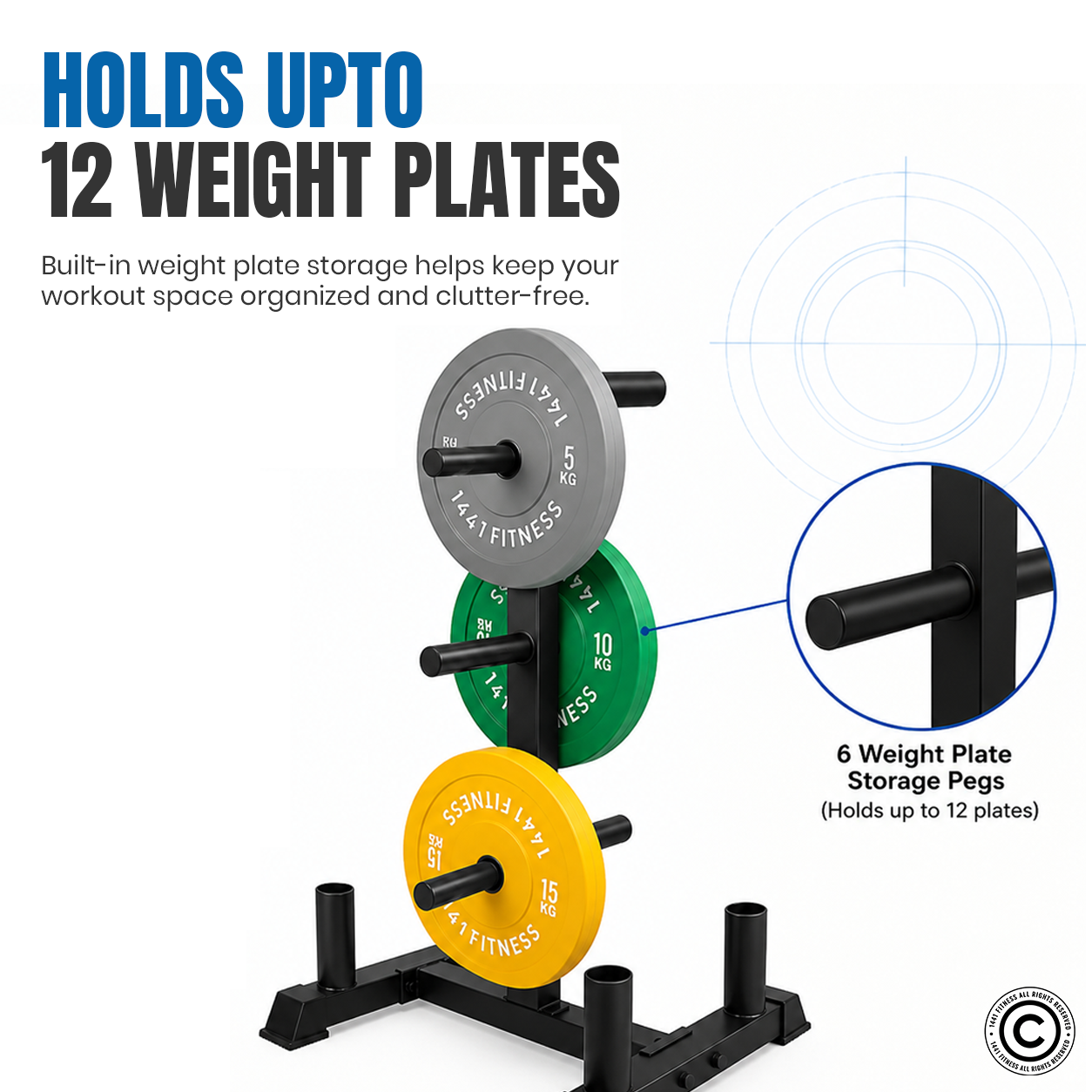 1441 Fitness Olympic Plate Rack with Four Bar Holder - Black