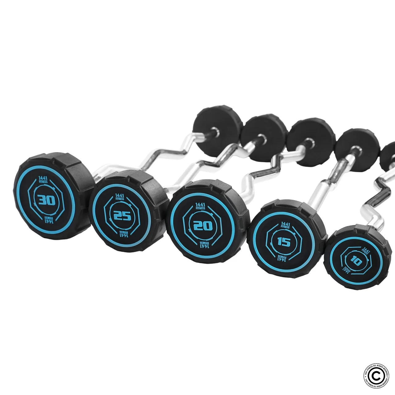 1441 Fitness Fixed Weight Curl PU Barbell Set with Rack - 10 Kg to 50 Kg - Bundle Offer