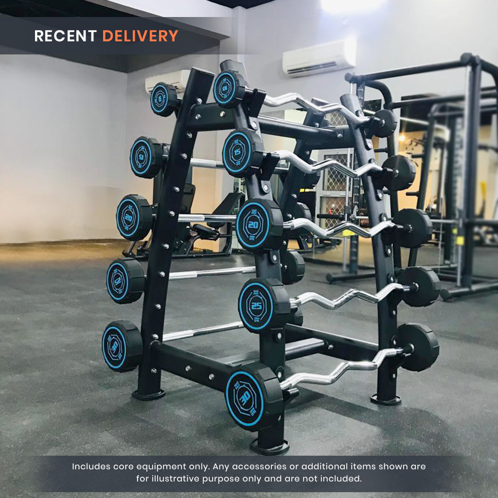 1441 Fitness Fixed Straight & Curl PU Barbell Set with Rack - 10 to 30 kg - Bundle Offer