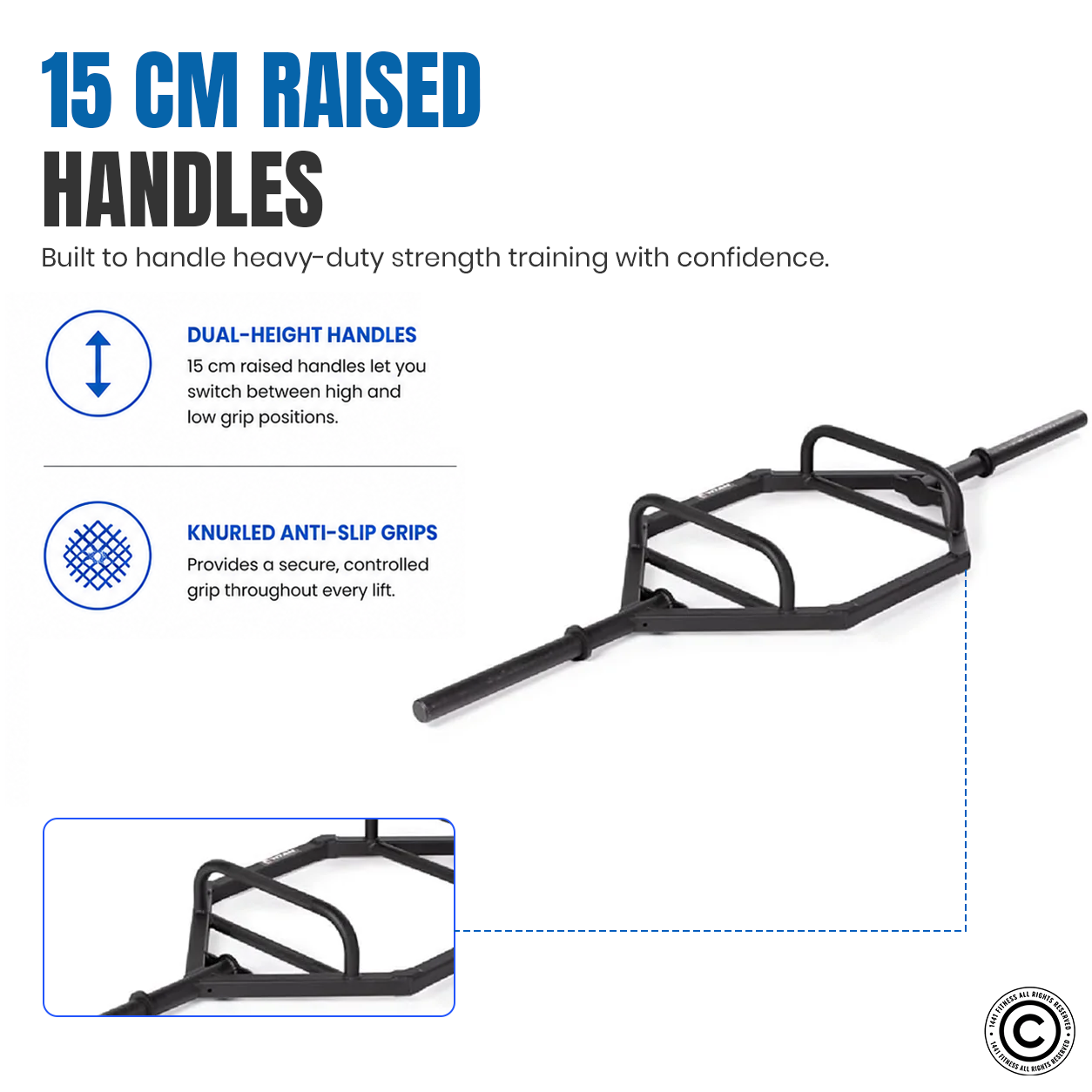 1441 Fitness 7 ft Olympic Hex Trap Bar with Collars - Matt Black