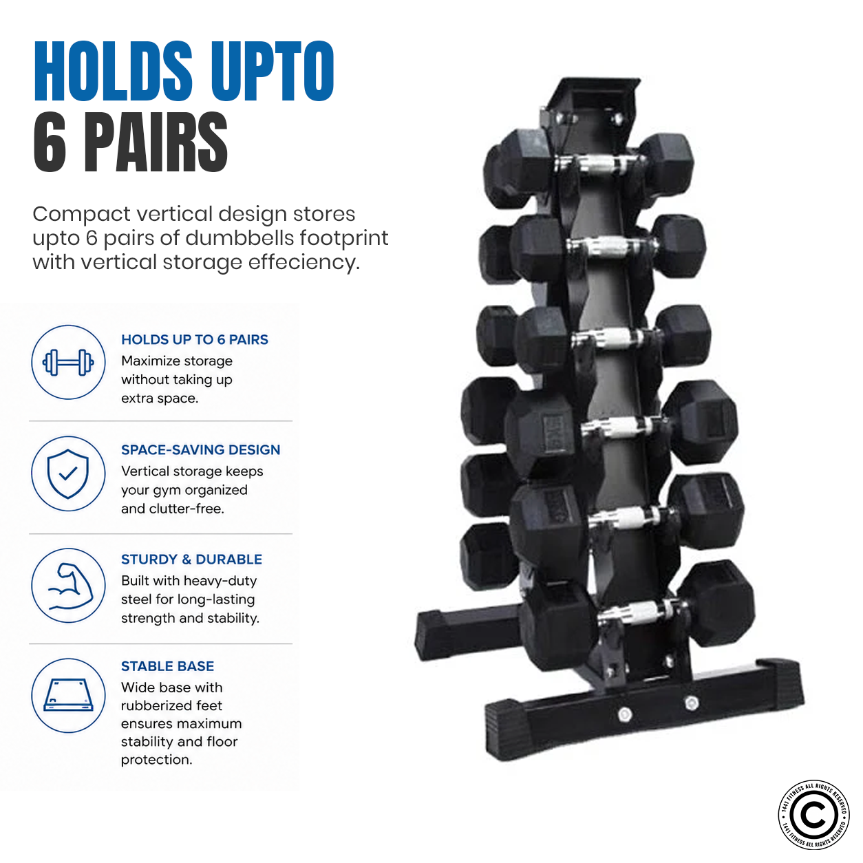 1441 Fitness Vertical Dumbbell Rack - 6 Pairs