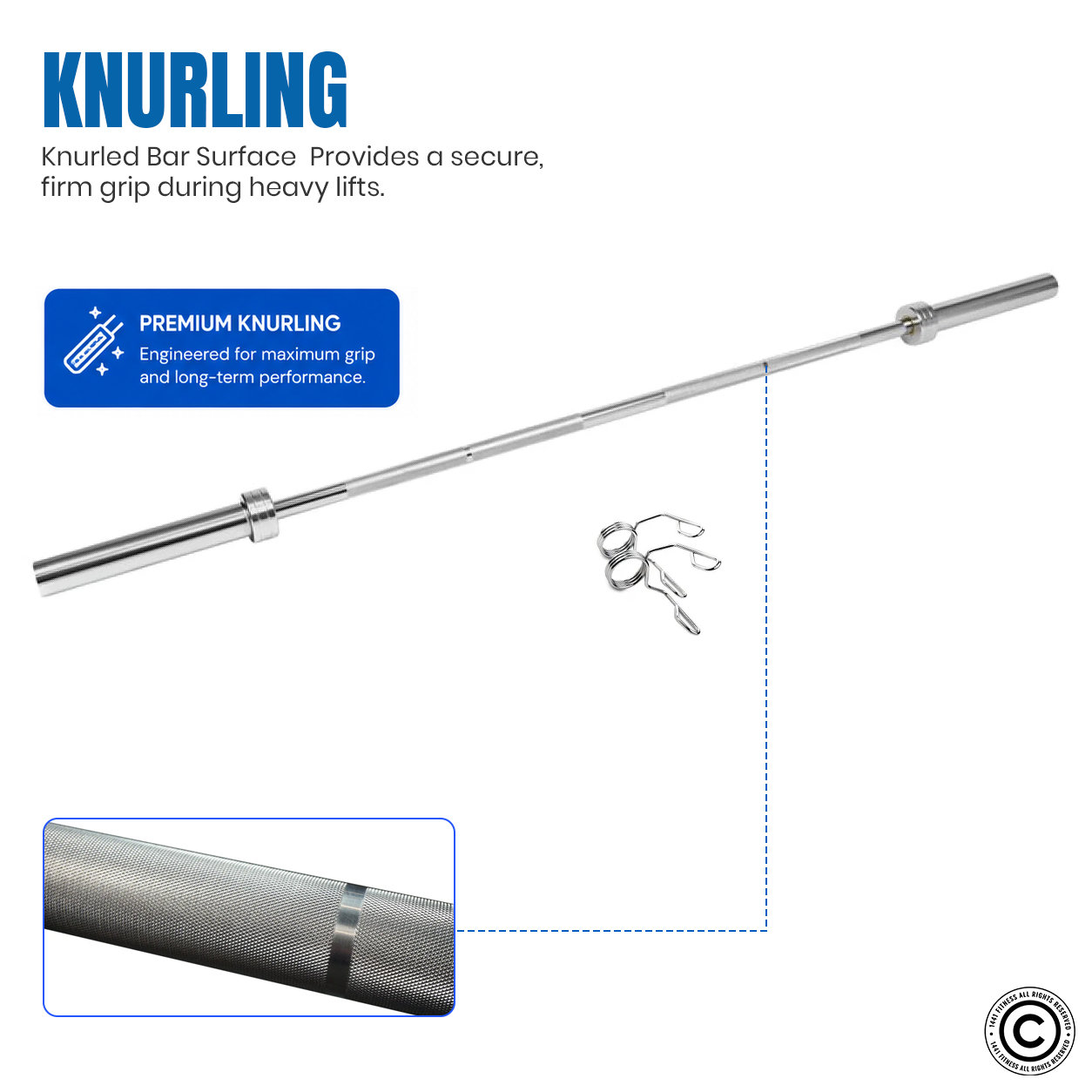 1441 Fitness 7 Ft Olympic Bar with Spring Collars - 20 Kg (Chrome)