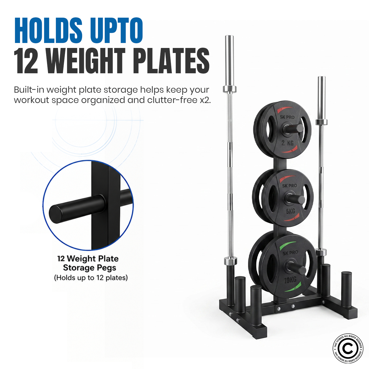 1441 Fitness Commercial Plate Rack with Six Bar Holder - Black