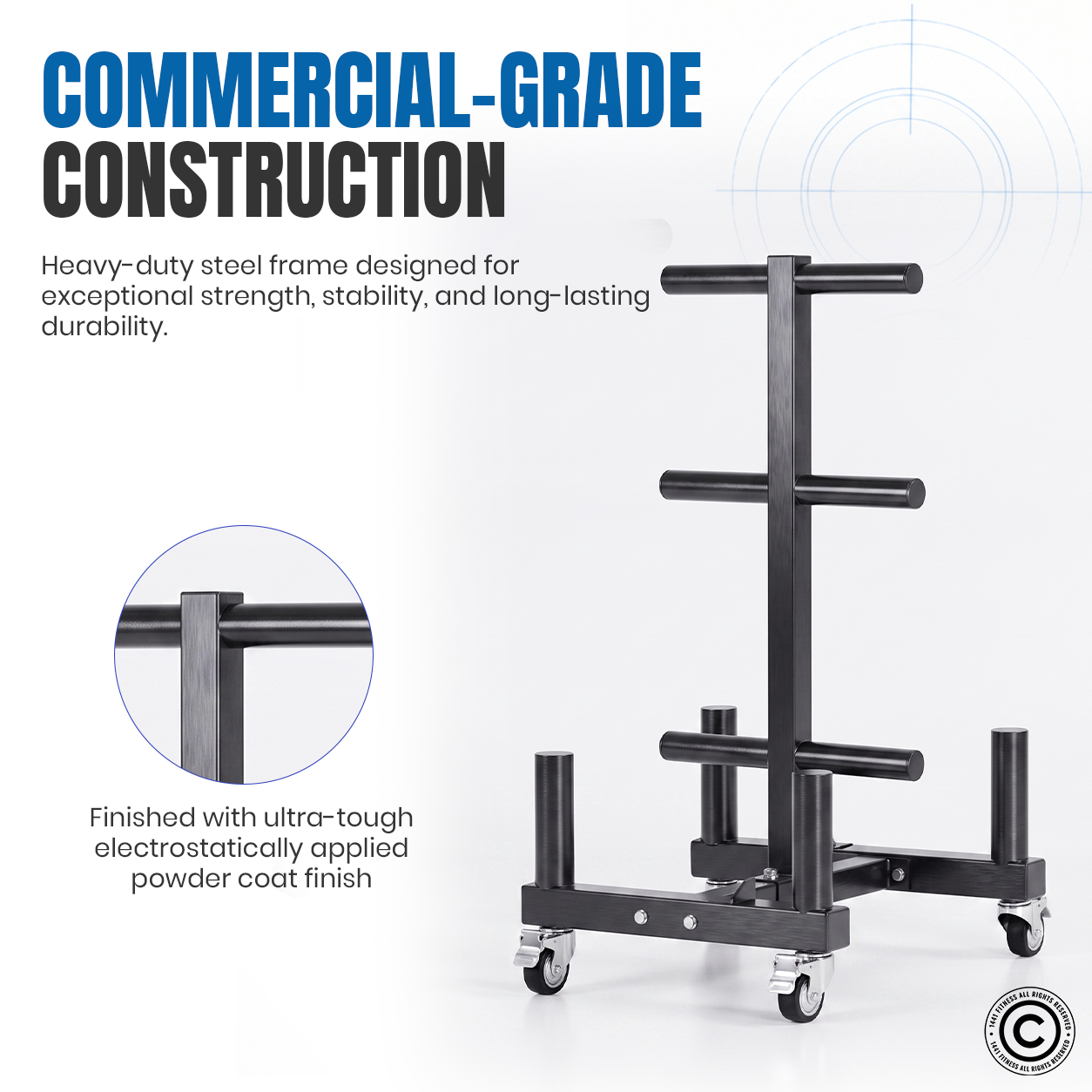 1441 Fitness Commercial Plate Rack and Bar Holder with Wheels