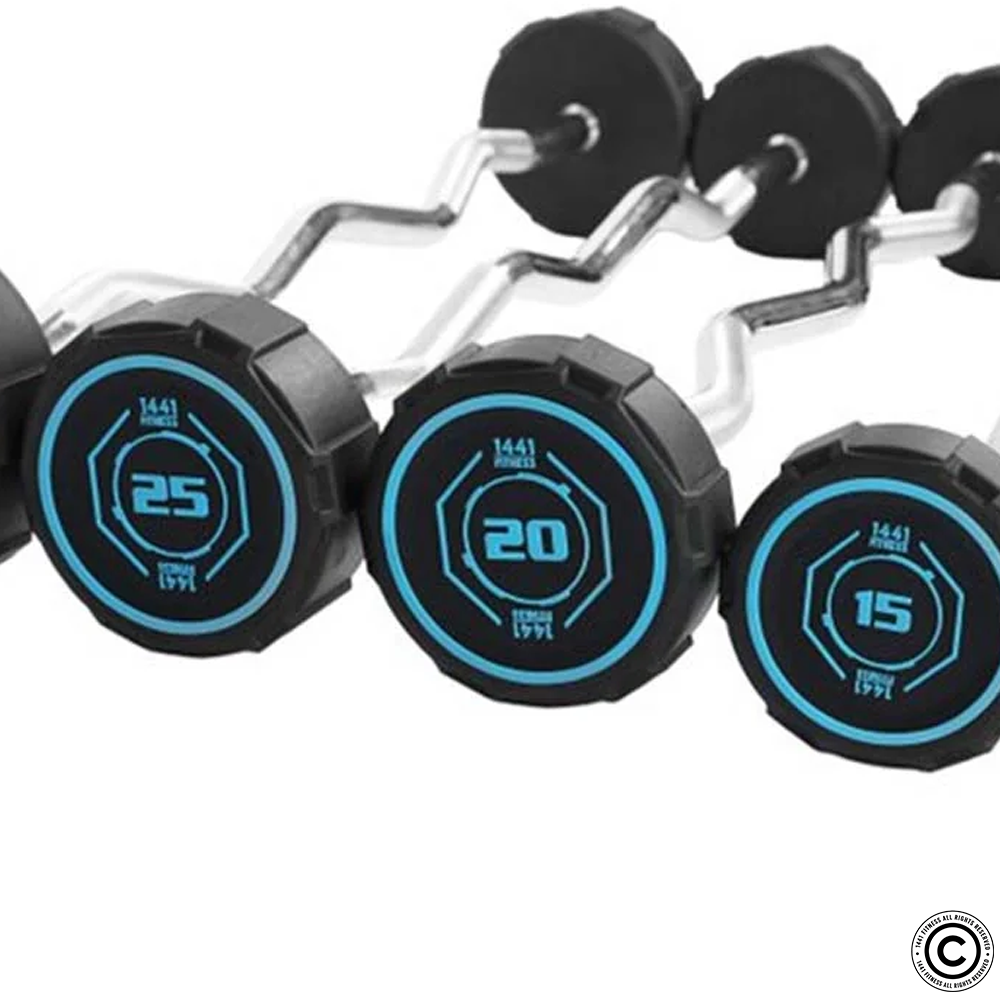 1441 Fitness Fixed Curl PU Barbell Set - 10 Kg to 30 Kg with Rack - Bundle Offer
