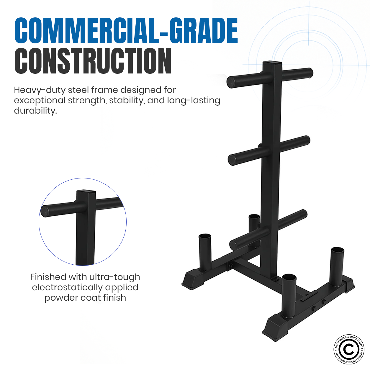 1441 Fitness Olympic Plate Rack with Four Bar Holder - Black