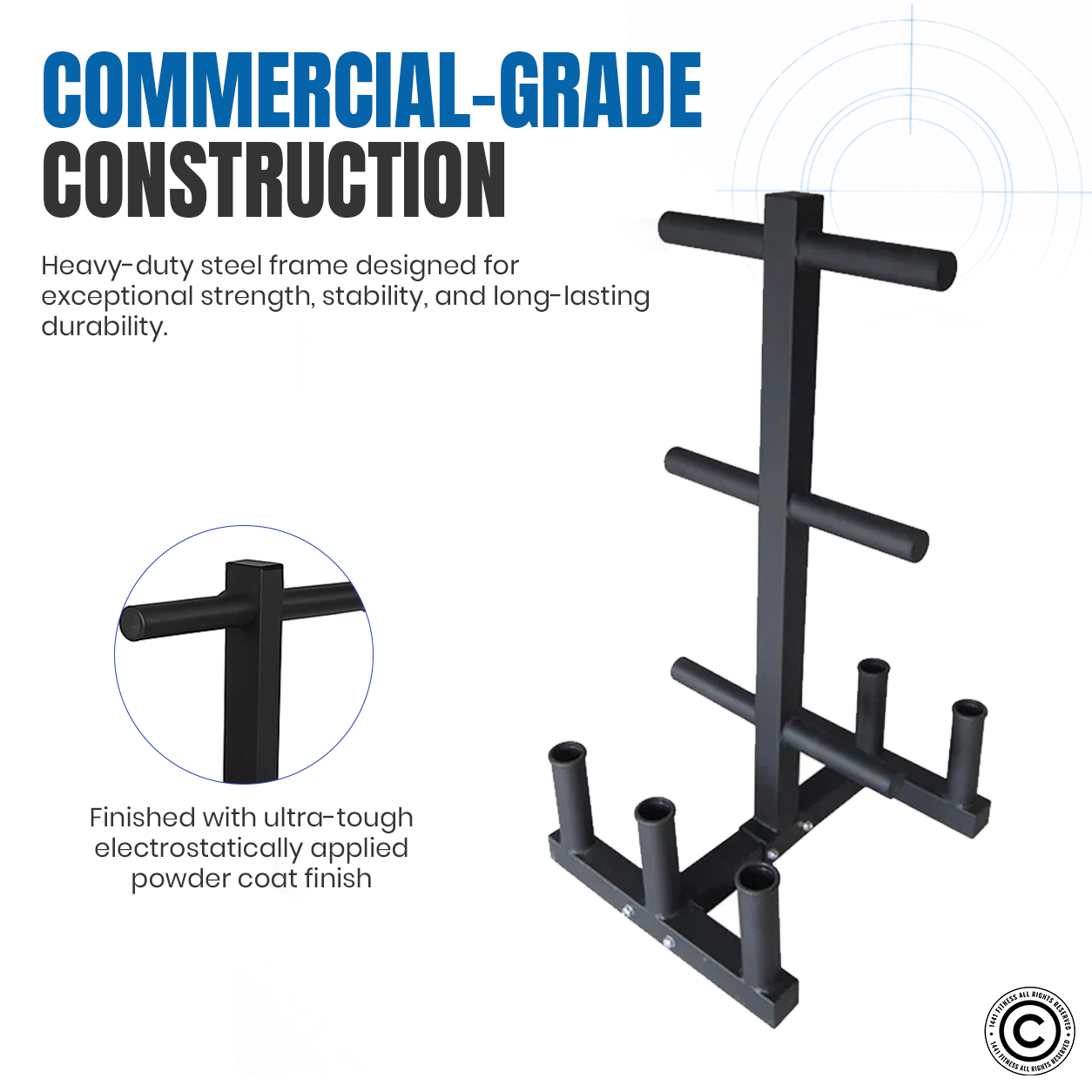 1441 Fitness Commercial Plate Rack with Six Bar Holder - Black