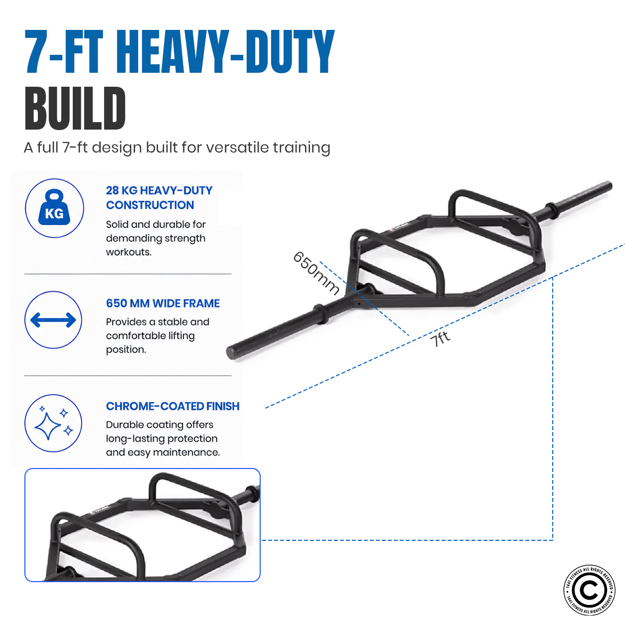 1441 Fitness 7 ft Olympic Hex Trap Bar with Collars - Matt Black
