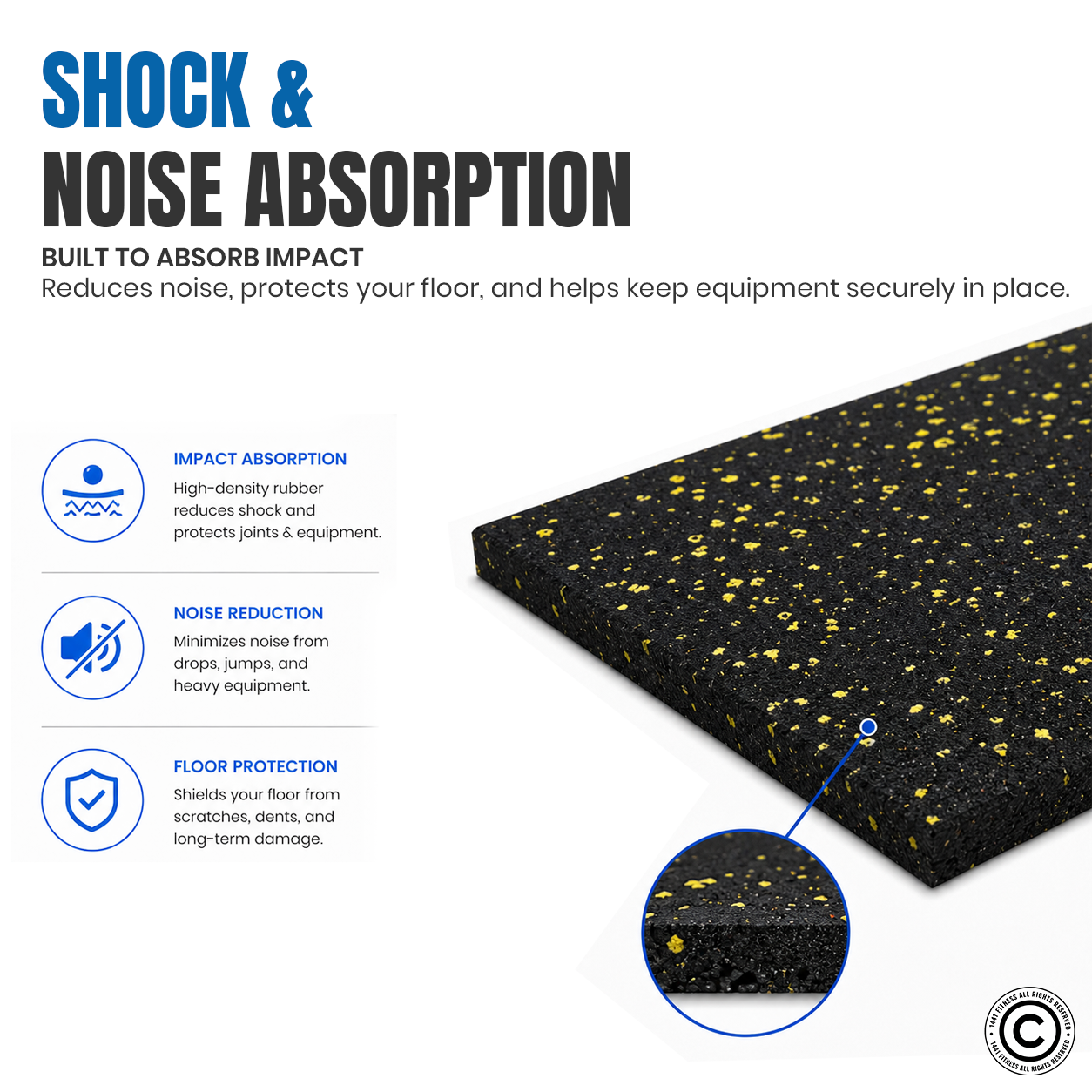 1441 Fitness Commercial Rubber Flooring 20 mm - 100 x 100 CM Speckled Blue