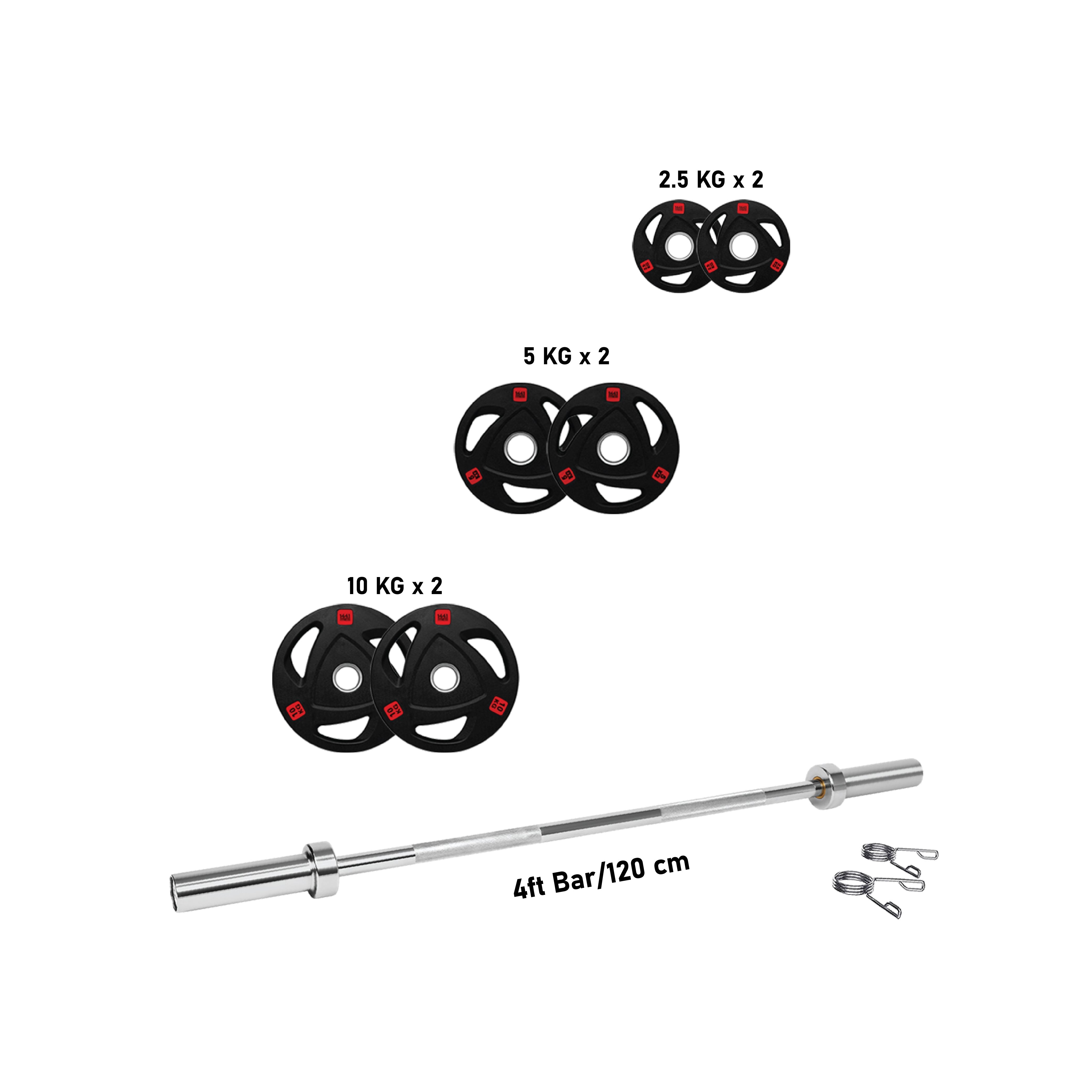 1441 Fitness Tri Grip Plates with 4 Ft Olympic Bar - 42 Kg Set