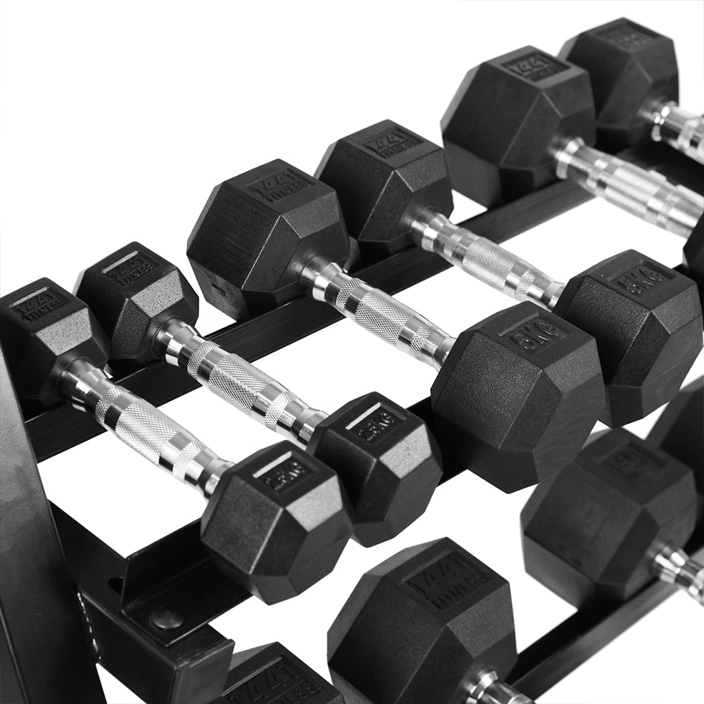 1441 Fitness Hex Dumbbells Set - 2.5 Kg to 25 Kg with 3 Tier Rack - Bundle Offer