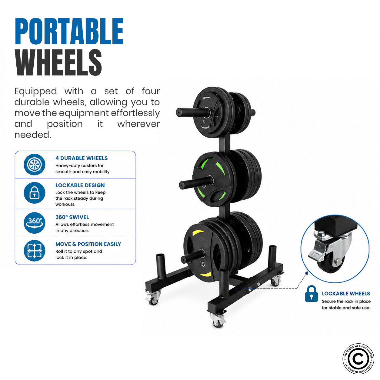 1441 Fitness Commercial Plate Rack and Bar Holder with Wheels