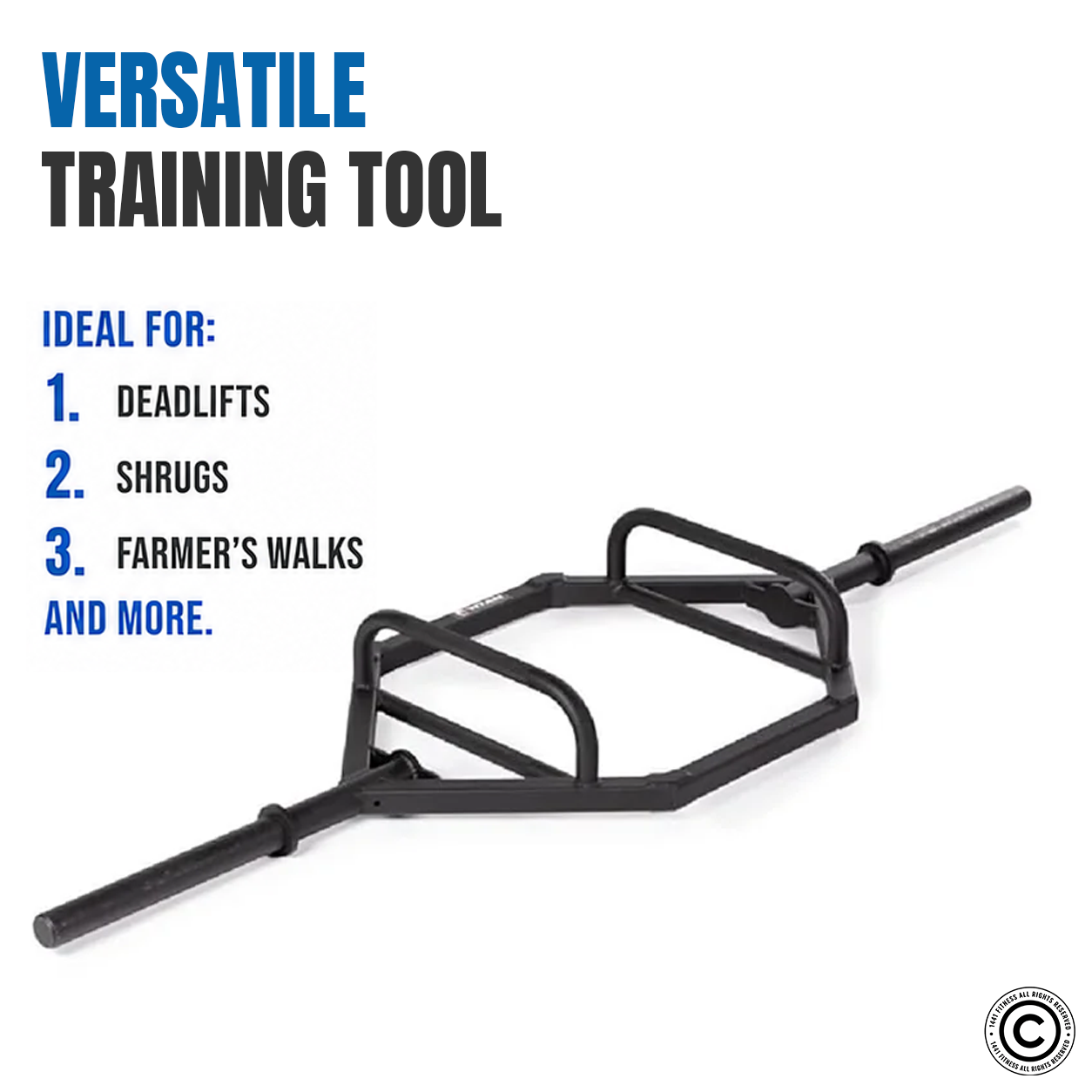 1441 Fitness 7 ft Olympic Hex Trap Bar with Collars - Matt Black