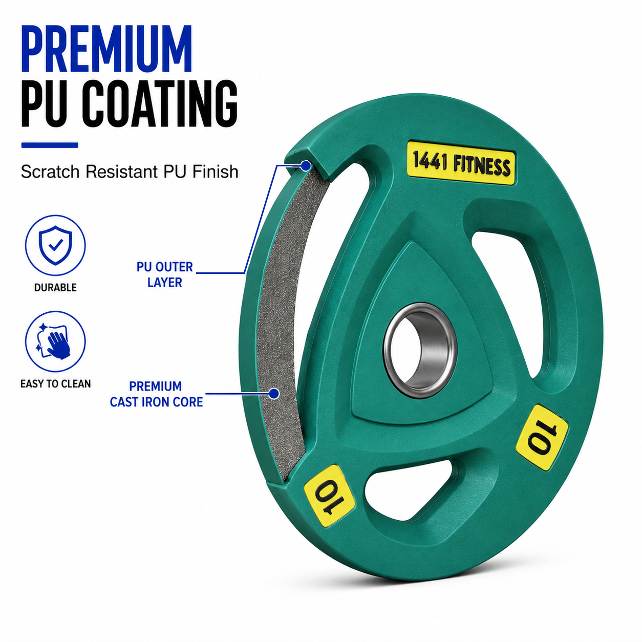 1441 Fitness Tri Grip Color PU Olympic Plates 2.5 Kg to 20 Kg - 1 Yr Warranty