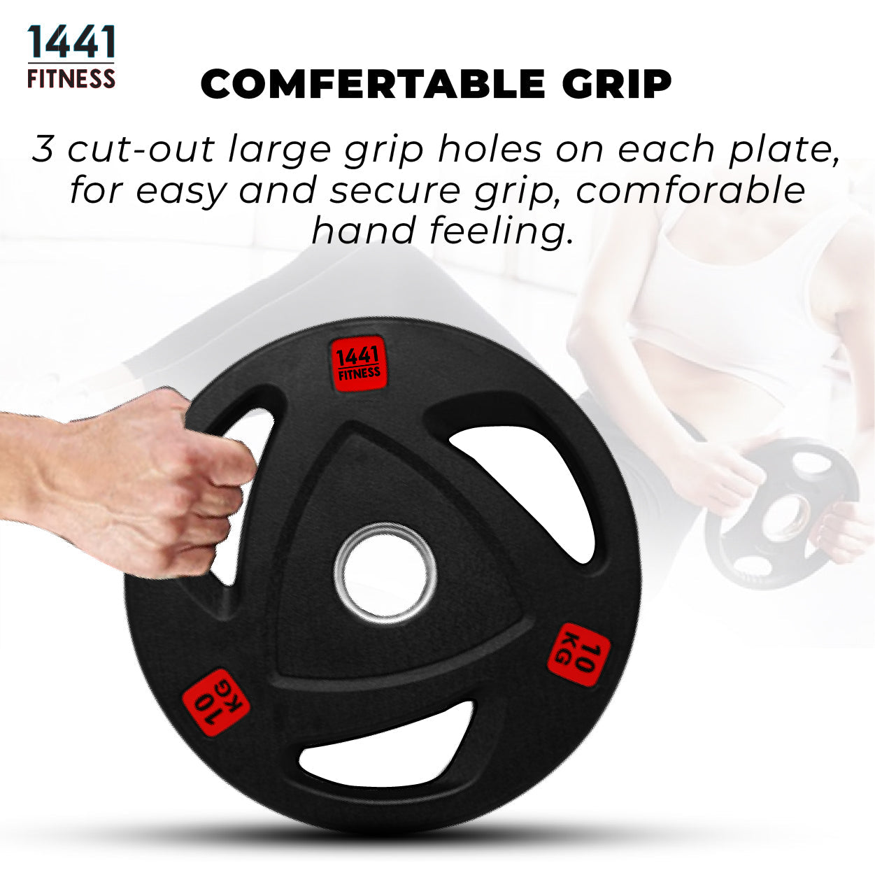 1441 Fitness Tri Grip Olympic Rubber Plates 2.5 Kg to 20 Kg