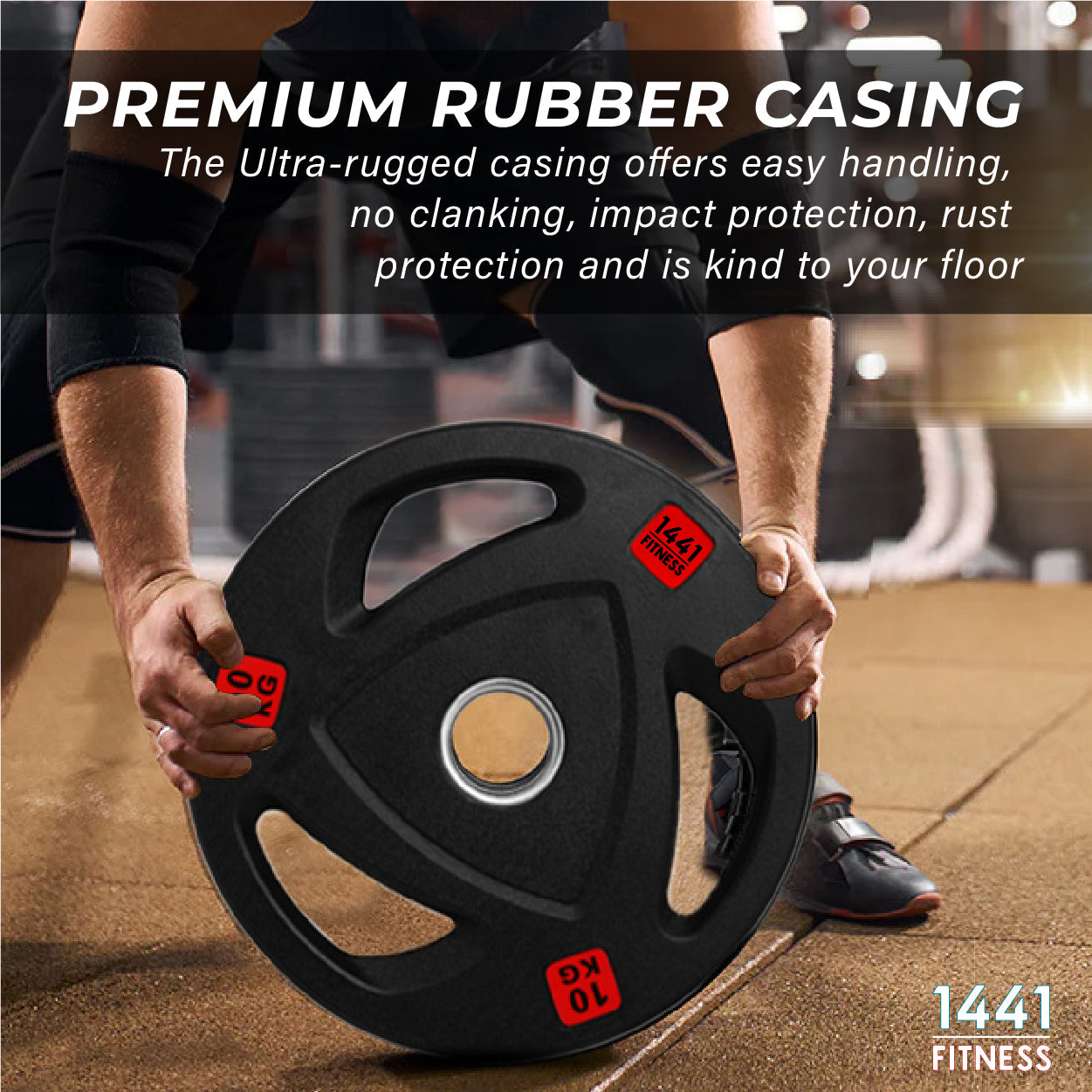 1441 Fitness Tri Grip Olympic Rubber Plates 2.5 Kg to 20 Kg