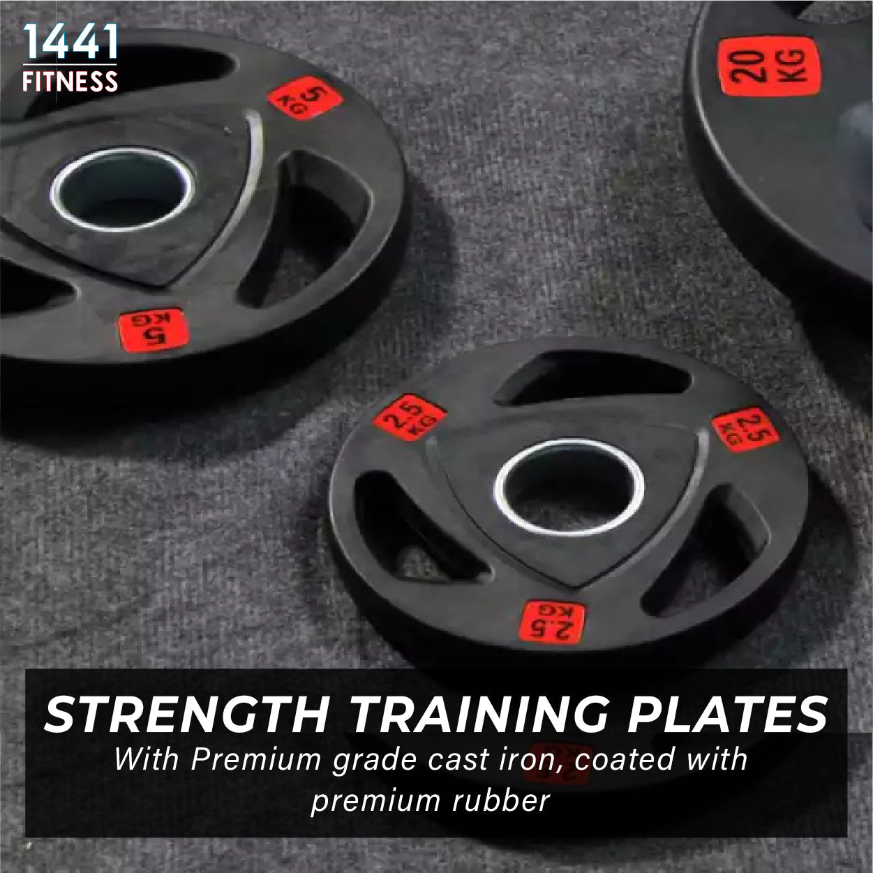 1441 Fitness Tri Grip Olympic Rubber Plates 2.5 Kg to 20 Kg