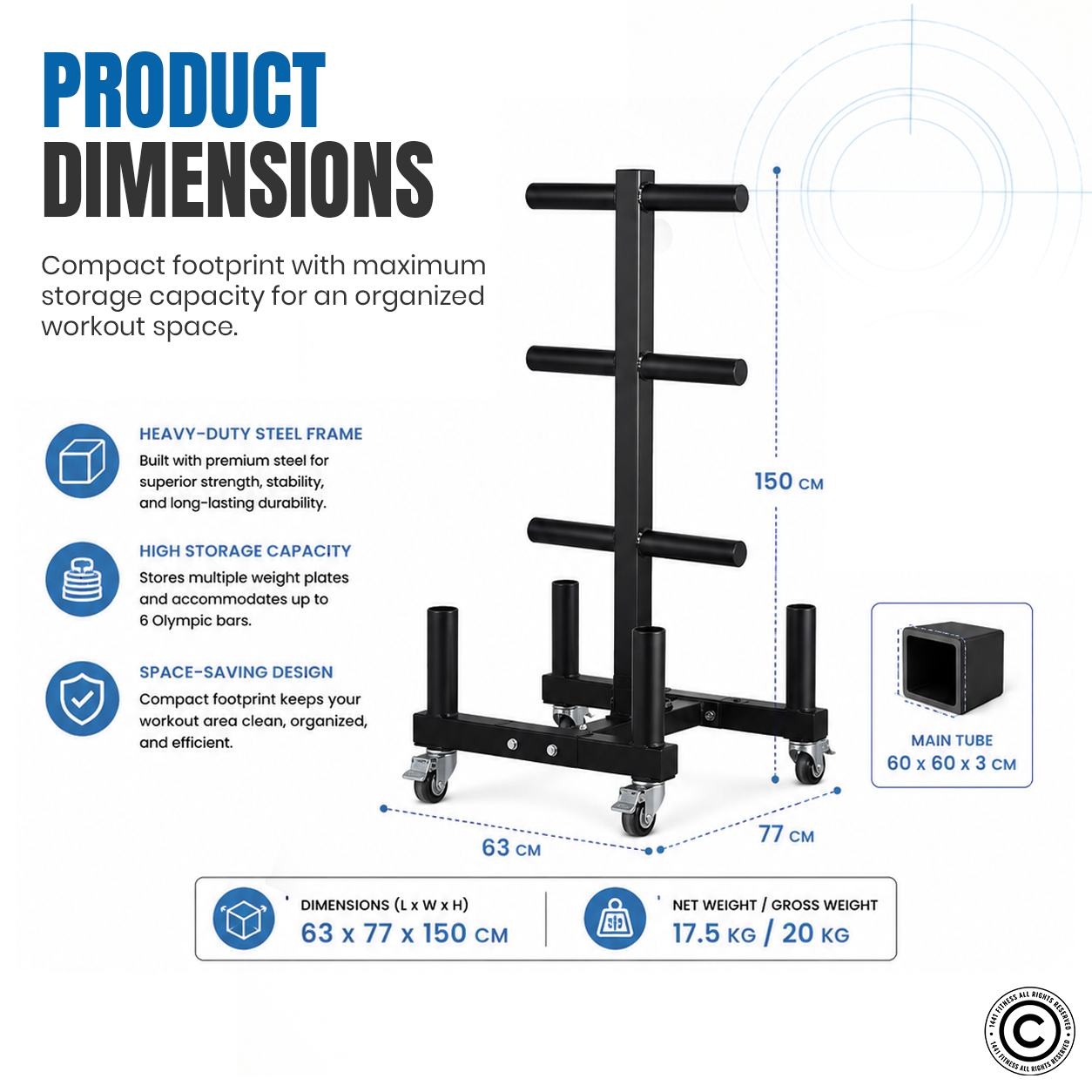1441 Fitness Commercial Plate Rack and Bar Holder with Wheels