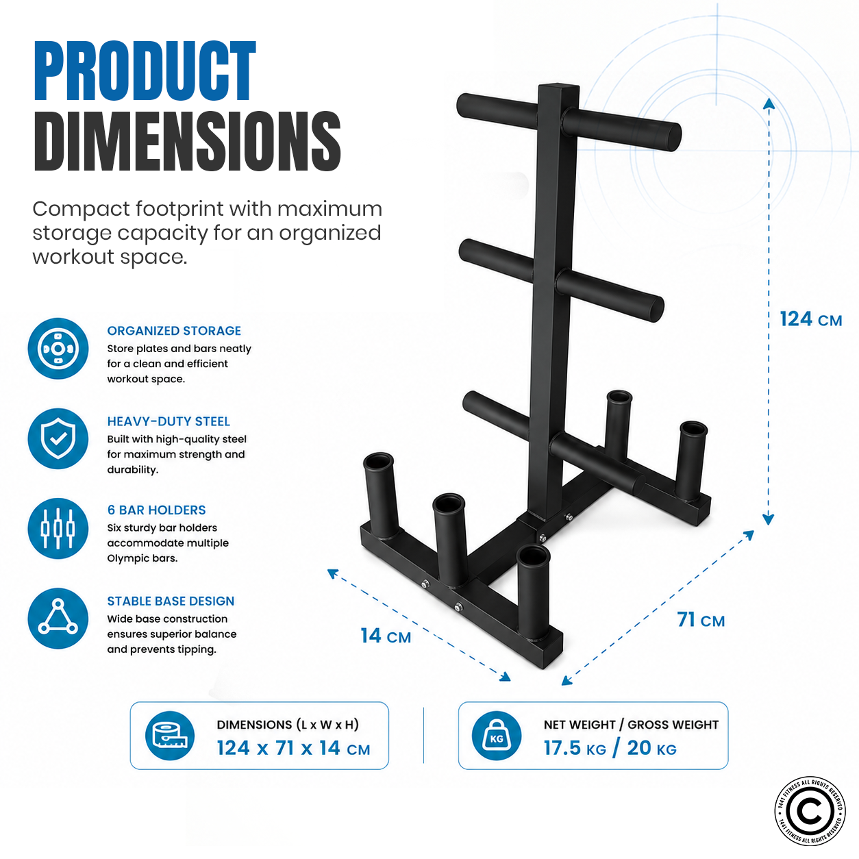 1441 Fitness Commercial Plate Rack with Six Bar Holder - Black