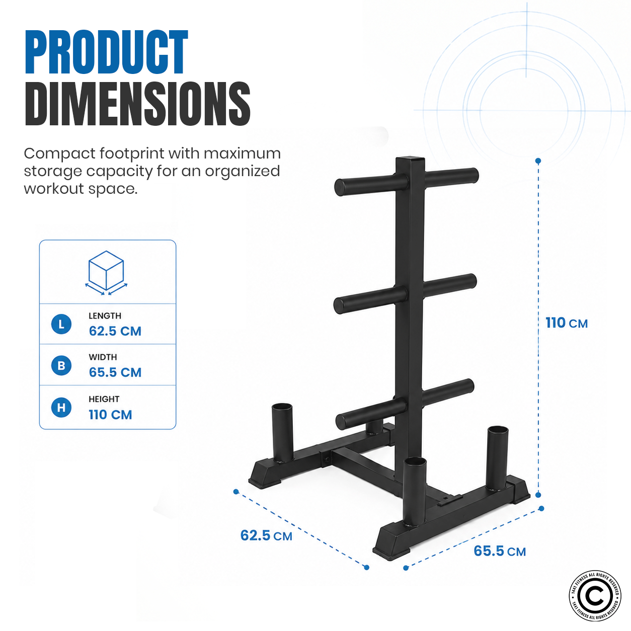1441 Fitness Olympic Plate Rack with Four Bar Holder - Black
