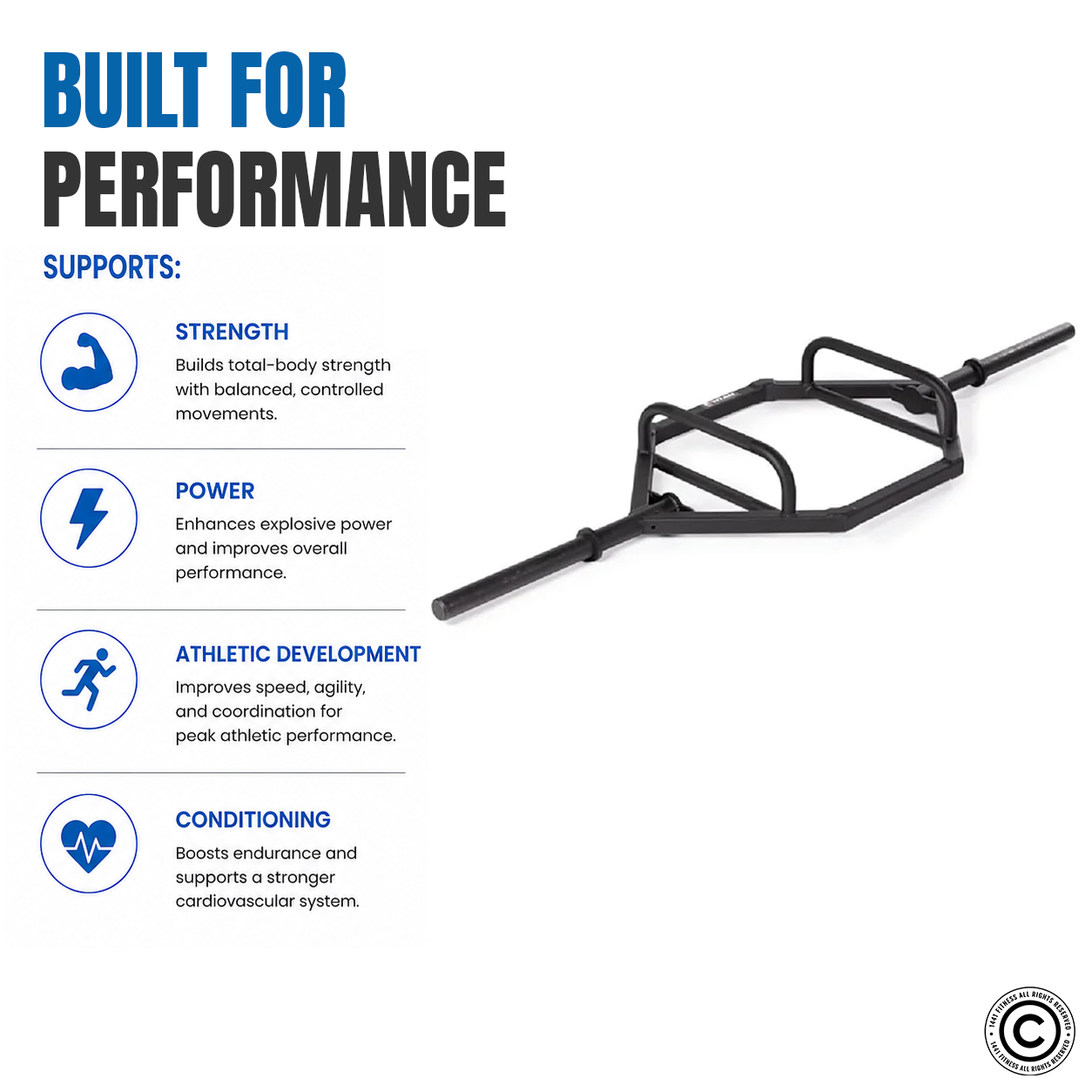 1441 Fitness 7 ft Olympic Hex Trap Bar with Collars - Matt Black