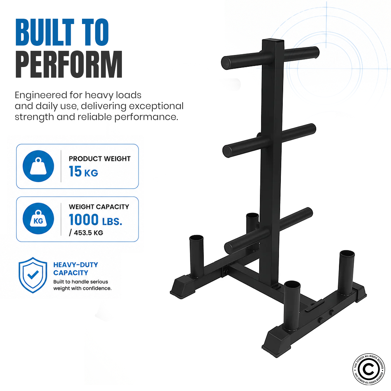 1441 Fitness Olympic Plate Rack with Four Bar Holder - Black