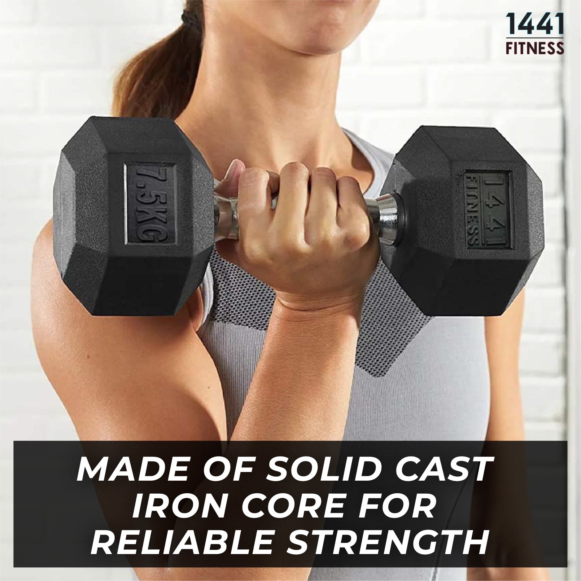 1441 Fitness Rubber Hex Dumbbells - 2.5 Kg - 50 Kg (Sold as Pair)