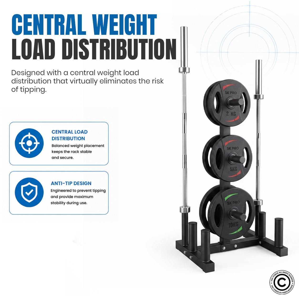 1441 Fitness Commercial Plate Rack with Six Bar Holder - Black