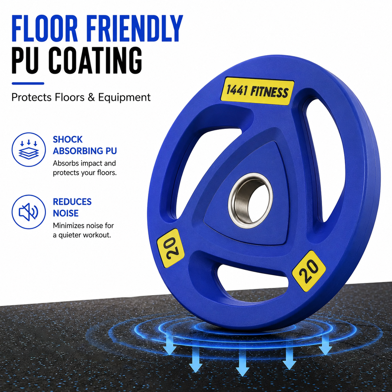 1441 Fitness Tri Grip Color PU Olympic Plates 2.5 Kg to 20 Kg - 1 Yr Warranty